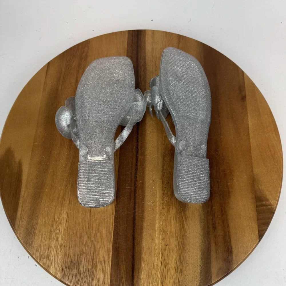 Womens Jeffrey Campbell Floralee Silver Jelly Thong Flip Flops Sandals‎ Size 7 M